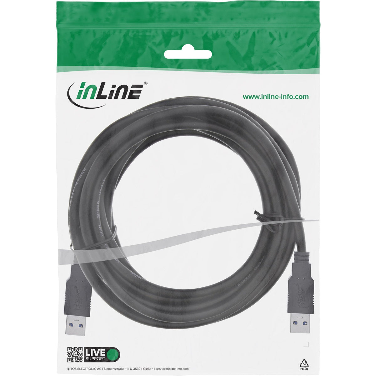 Inline Usb 3.0 Cable Tipo A Macho A A Macho Negro 5m