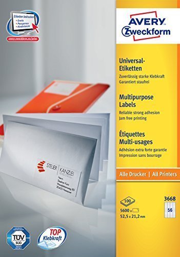 Avery Zweckform Etiquetas 3668 Blanco 52,5 X 21,2 Mm