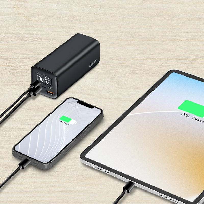 Bateria Externa Power Bank 20000, 2x Usb A + 2x Usb C Qc 3.0 & Pd 3.0 65 W, Black Logilink
