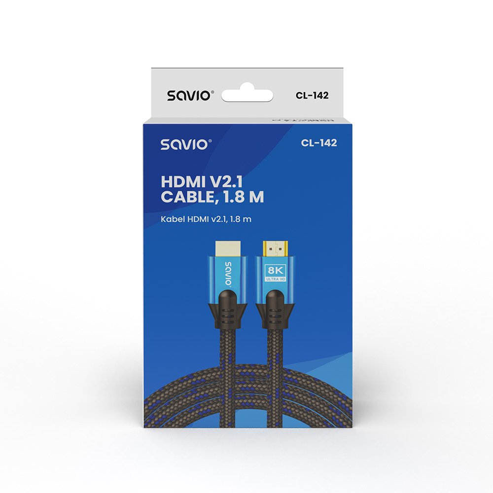 Kabel Hdmi (M) V2.1, 1,8m, 8k, Miedz, Niebiesko-Czarny, Zlote Koncówki, Ethernet/3d, Cl-142