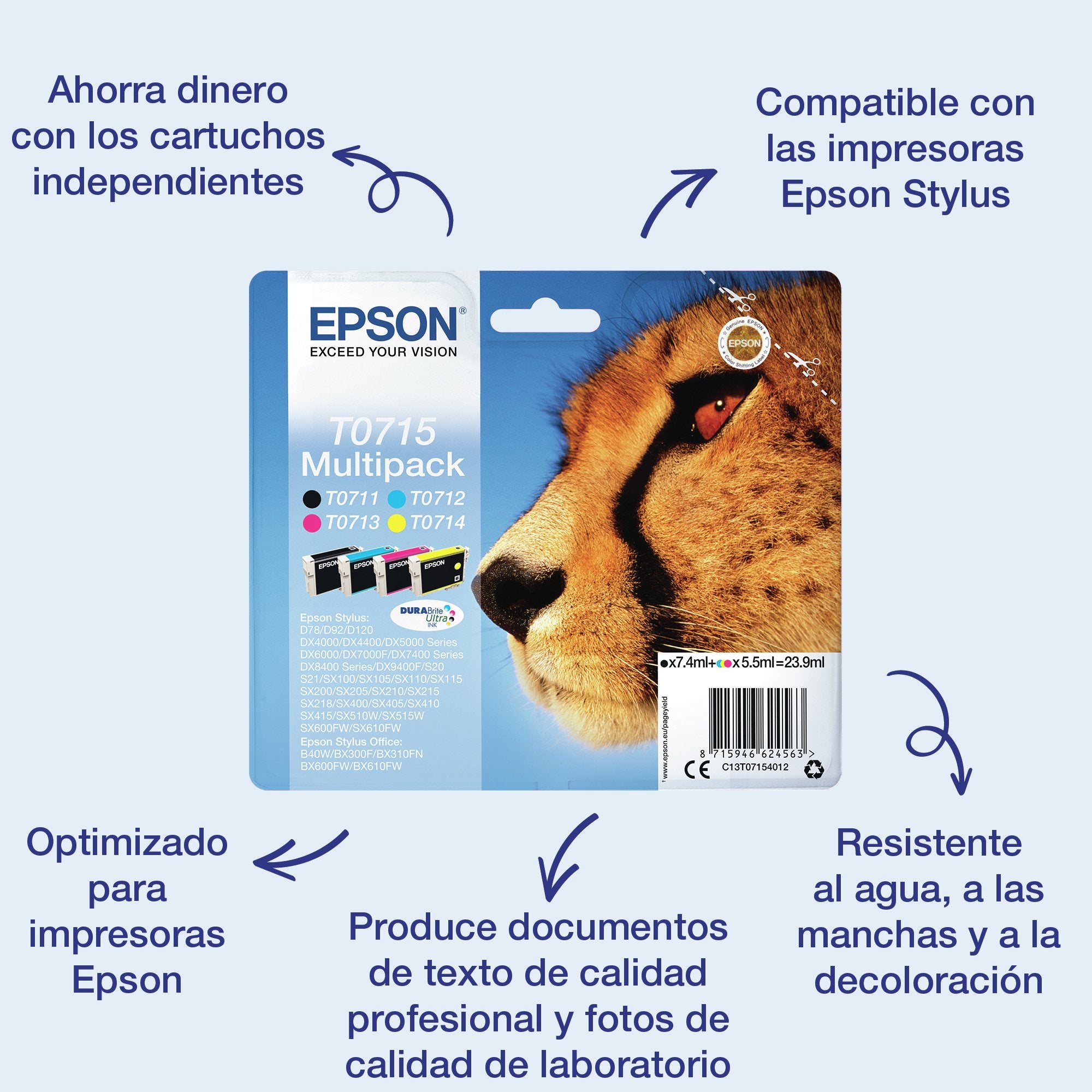 EAN 8715946624570 - Epson T0715 cartucho de tinta 1 pieza(s) Original Negro, Cian, Magenta, Amarillo imagen 1