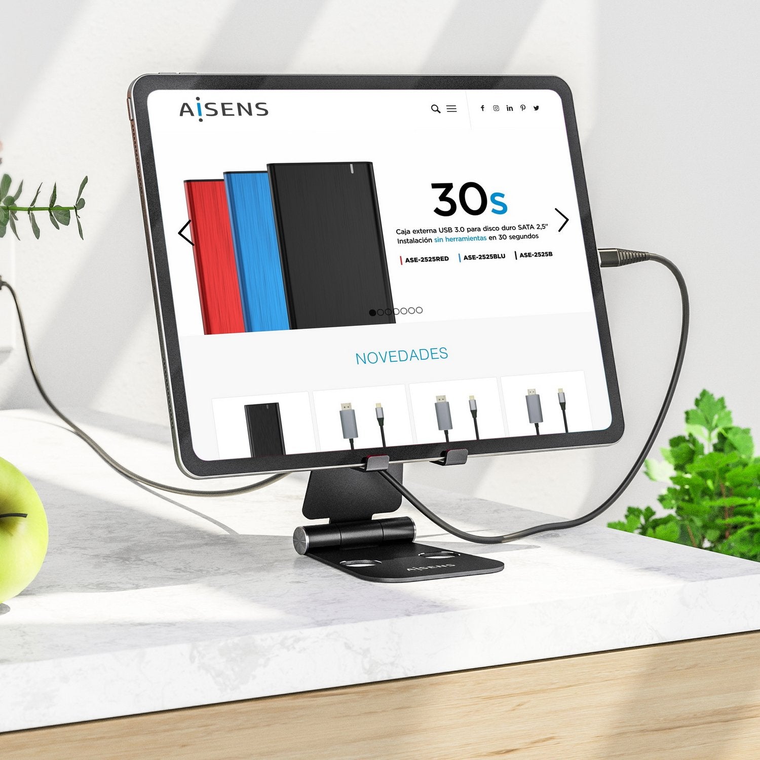Aisens Soporte De Sobremesa Tamaño Xl Ajustable (2 Pivotes) Para Movil / Tablet - Negro