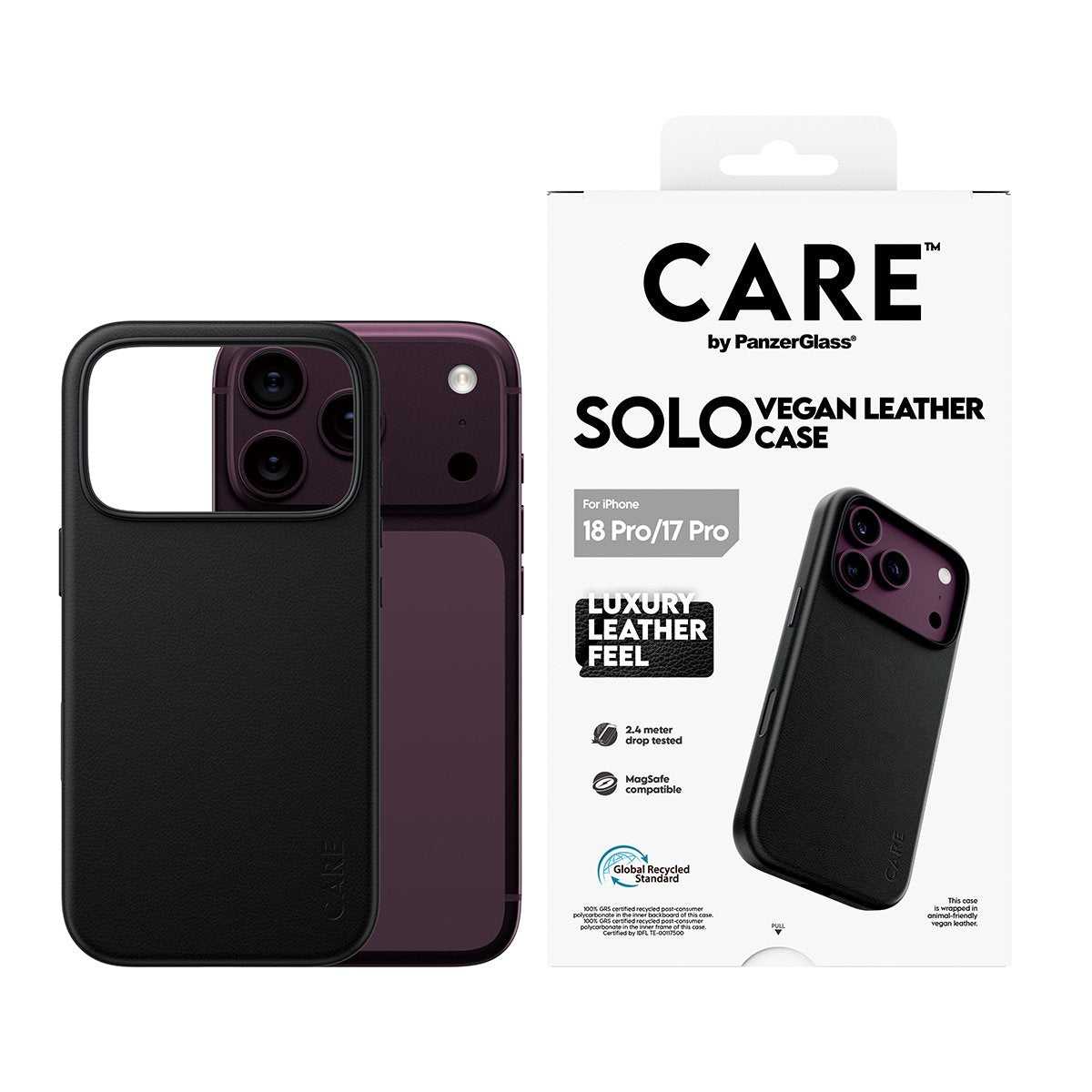 Panzerglass Care Solo Vegan Leather Case Negro W. Magsafe Iphone 18 Pro/ 17 Pro