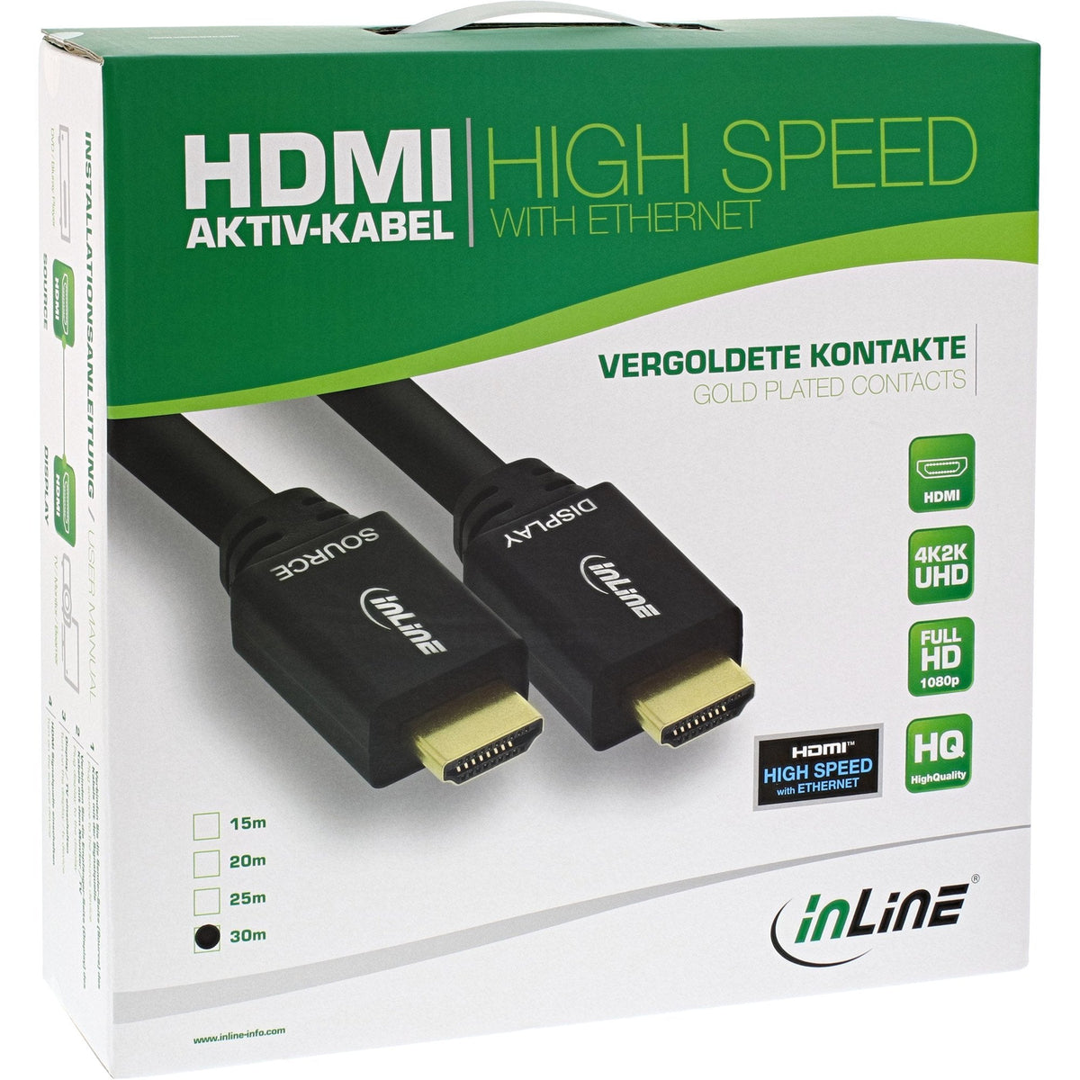 Cable Hdmi De Activo Inline Con Ethernet Macho Negro 30m