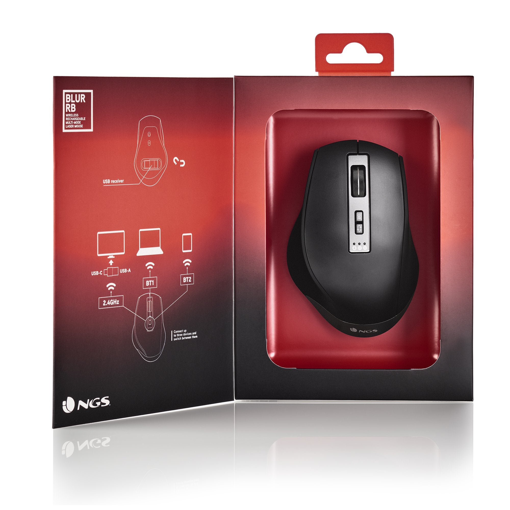 Ratón Ergonómico Inalámbrico Por Bluetooth Ngs Blur-Rb Batería Recargable Hasta 3200 Dpi Negro