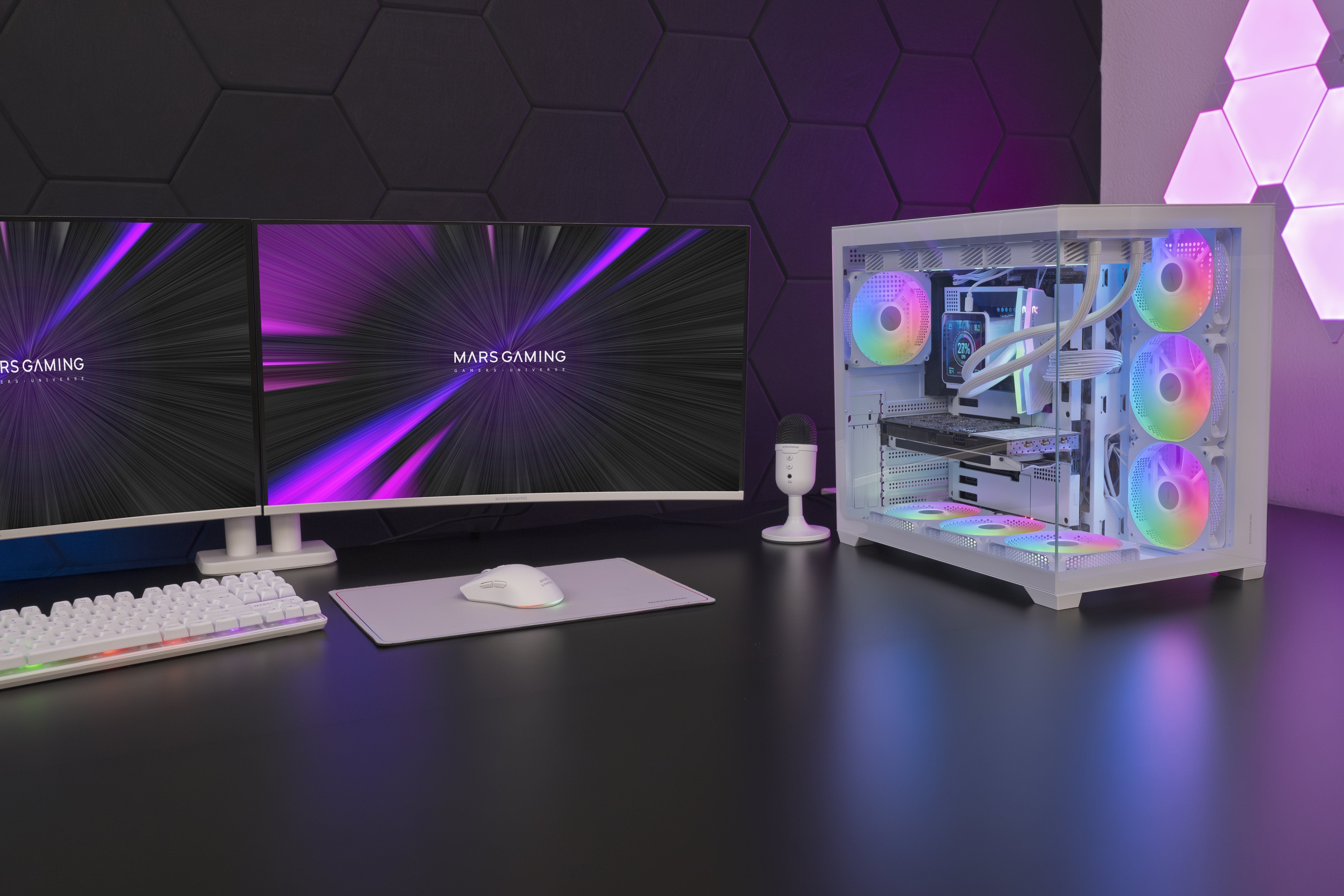 Caja Pc  Atx Mars Gaming Mcv5w Cristal Templado Panoramico Argb Gpu 416mm Blanco