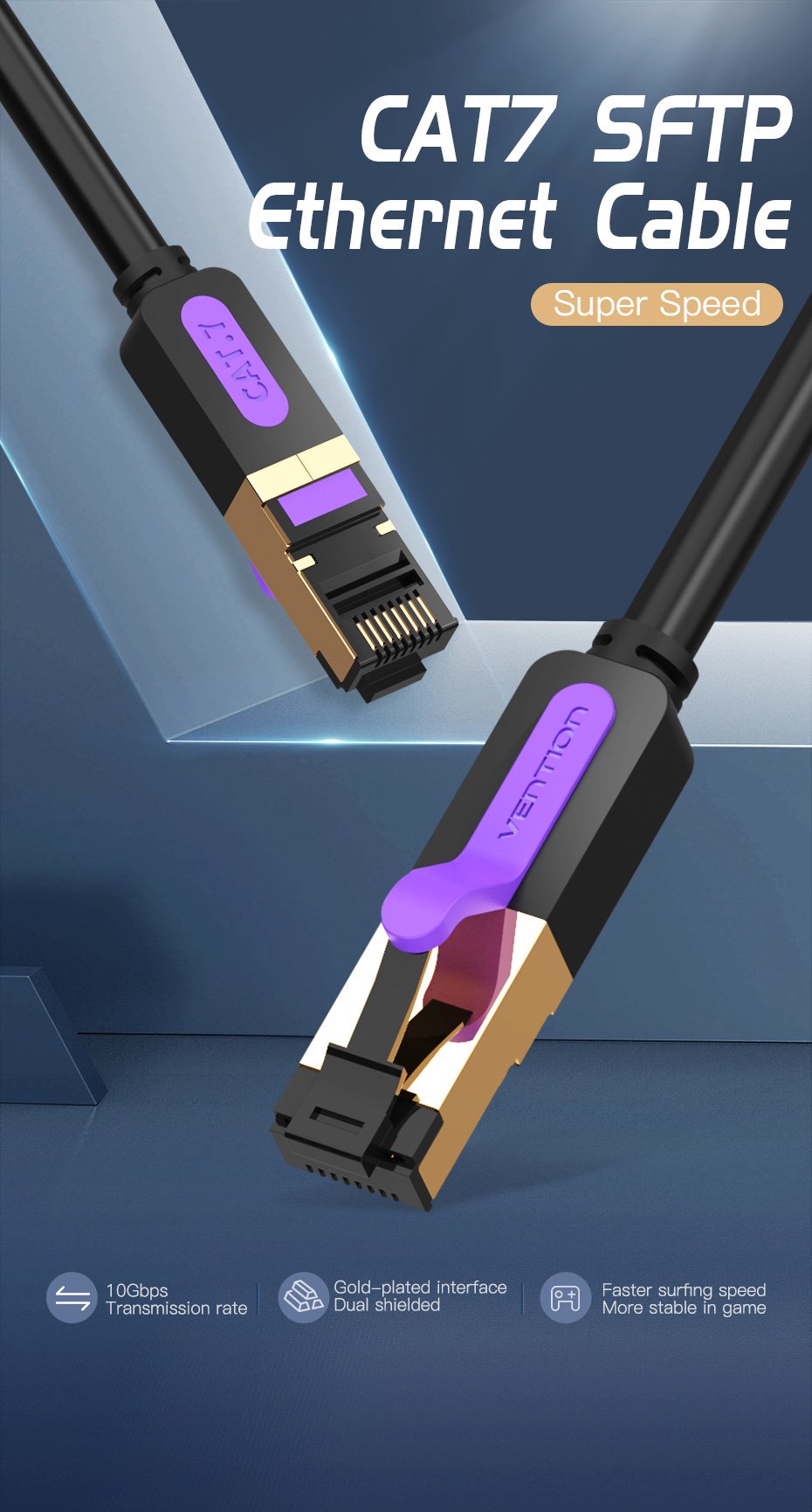 Cable De Red Rj45 Sftp Vention Icdbf Cat7 1m Negro