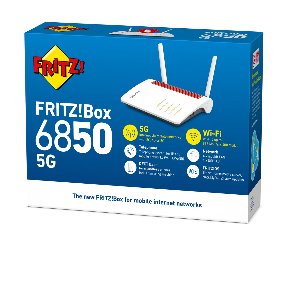EAN 4023125029288 - Box 6850 5G router inalámbrico Gigabit Ethernet Doble banda (2,4 GHz / 5 GHz) Blanco imagen 3