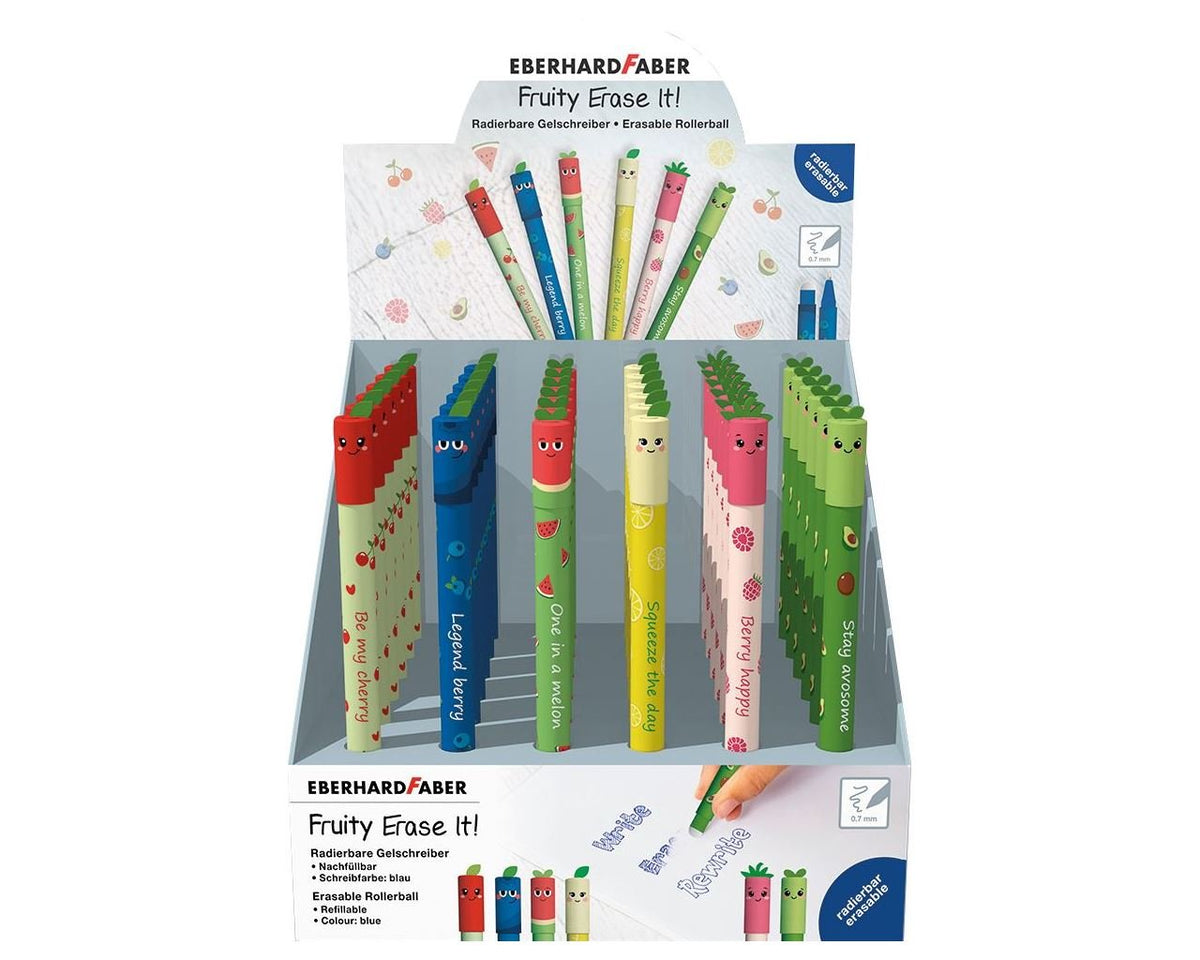 Eberhard Faber Fruity Erase It! Expositor Con 36 Boligrafos Borrables - Trazo 0.7mm - Capuchon Con Formas De Frutas -