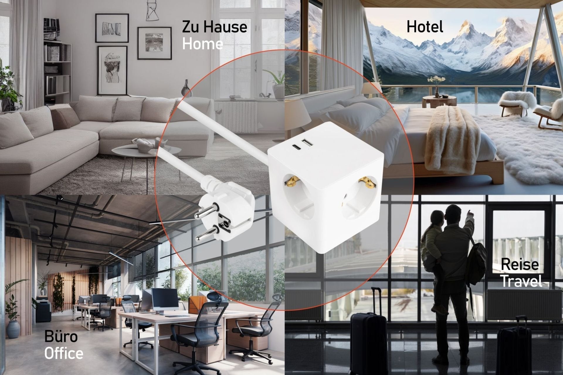 Cablemeister Steckdosenwürfel Mit 2m Zuleitung 3x Schuko  1x Usb-C 20w Pd 3.0  Usb-A 18w Weiss
