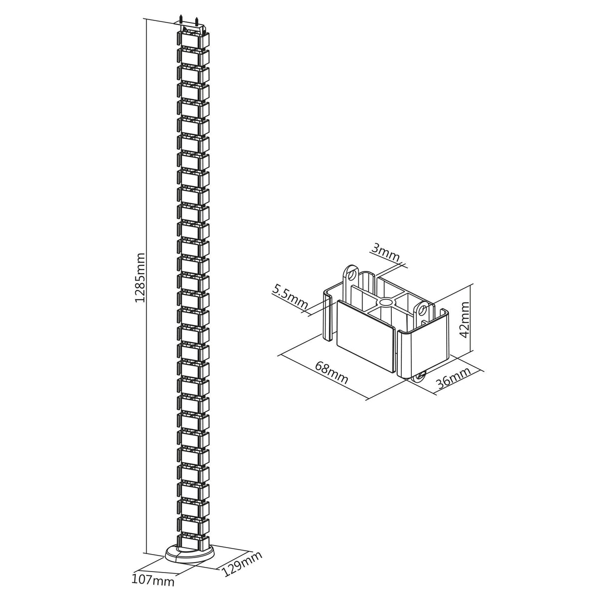 Inline Pasacables Flexible Para Escritorios Regulables En Altura, 4 Compartimentos, 68x36mm Máx. 1,28 M, Blanco
