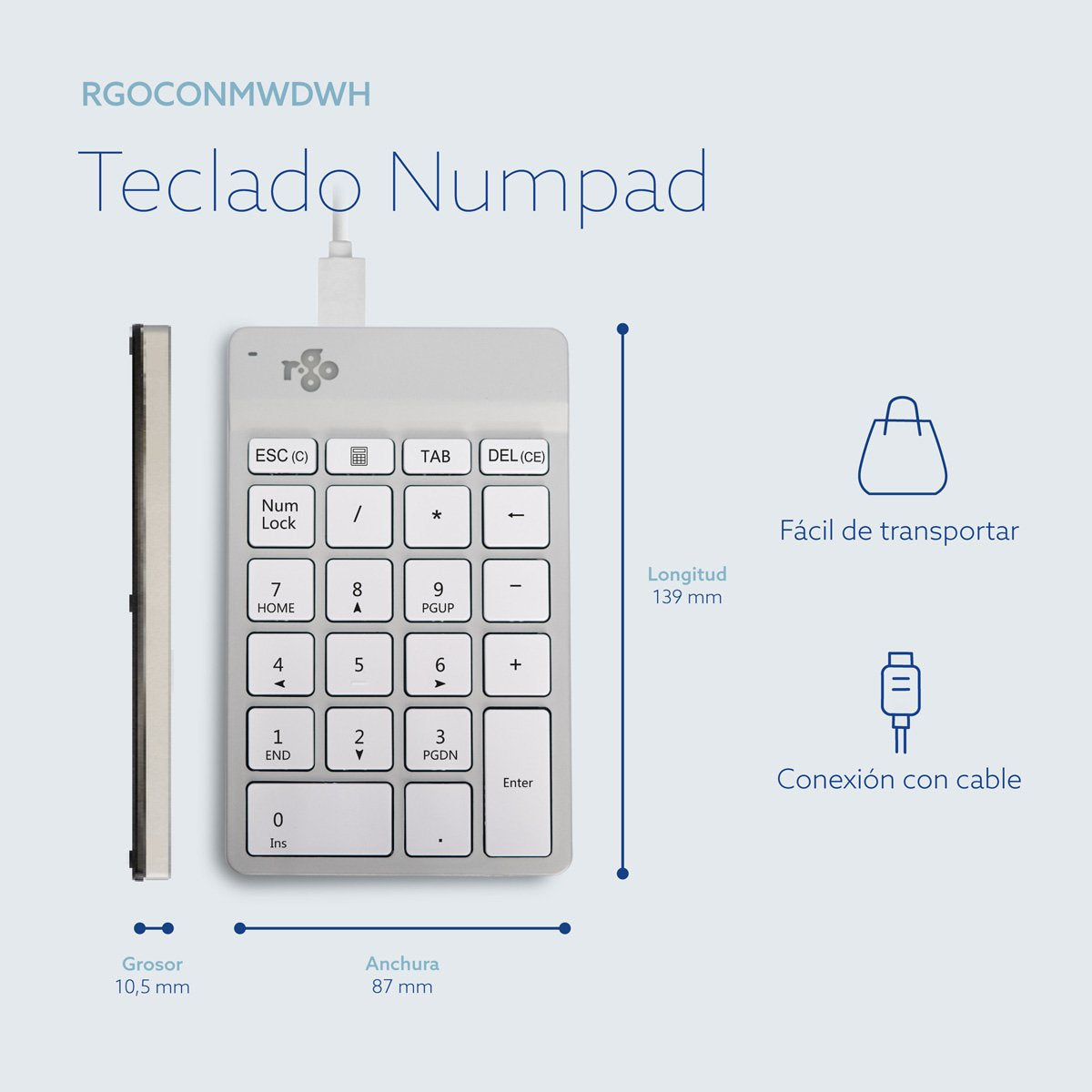 EAN 8719274491903 - R-Go Tools RGOCONMWDWH teclado numérico Portátil USB imagen 8