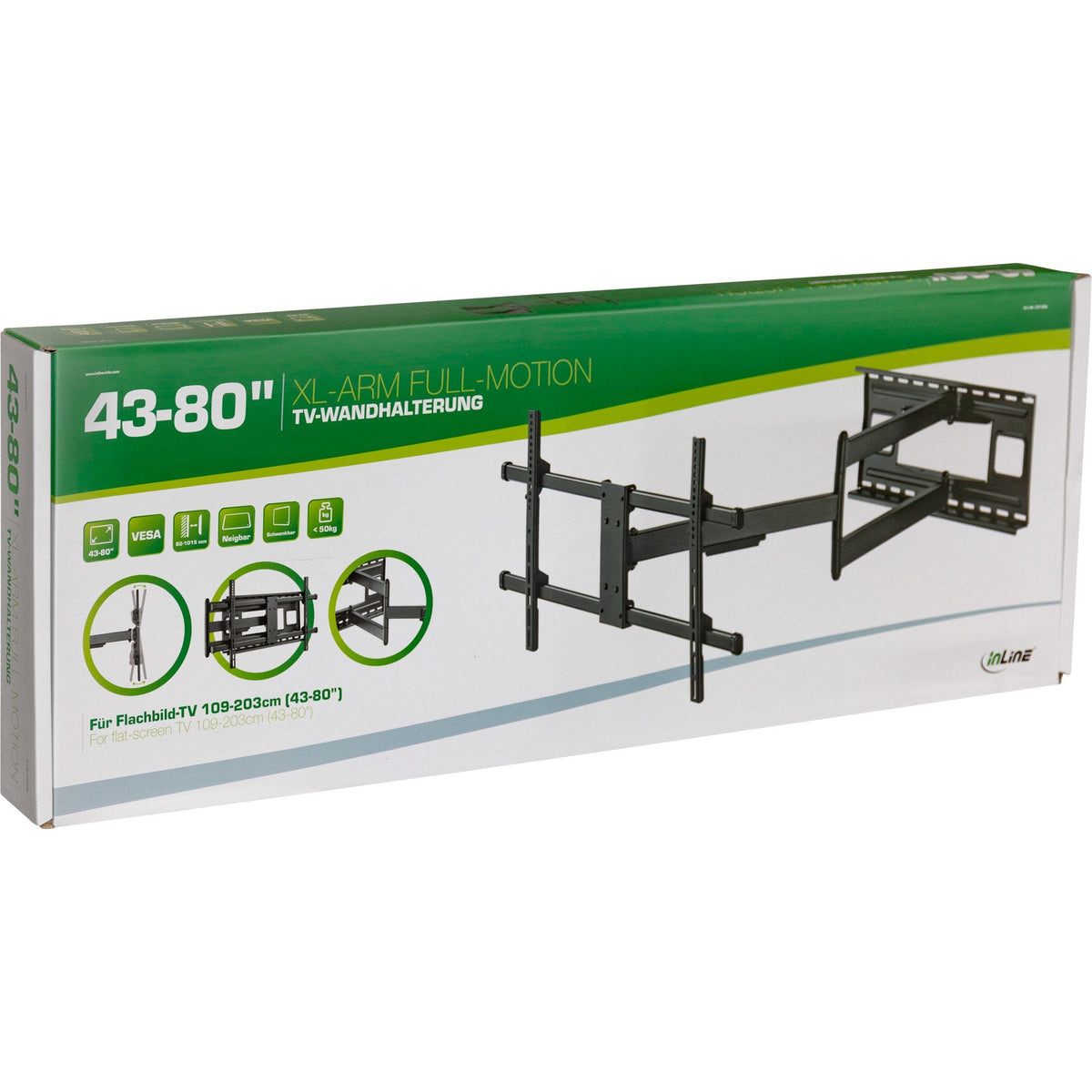 Soporte De Pared Para Tv De Movimiento Completo Inline Xl-Arm, Para Televisores De Pantalla Plana De 43"-80", Máx. 50kg