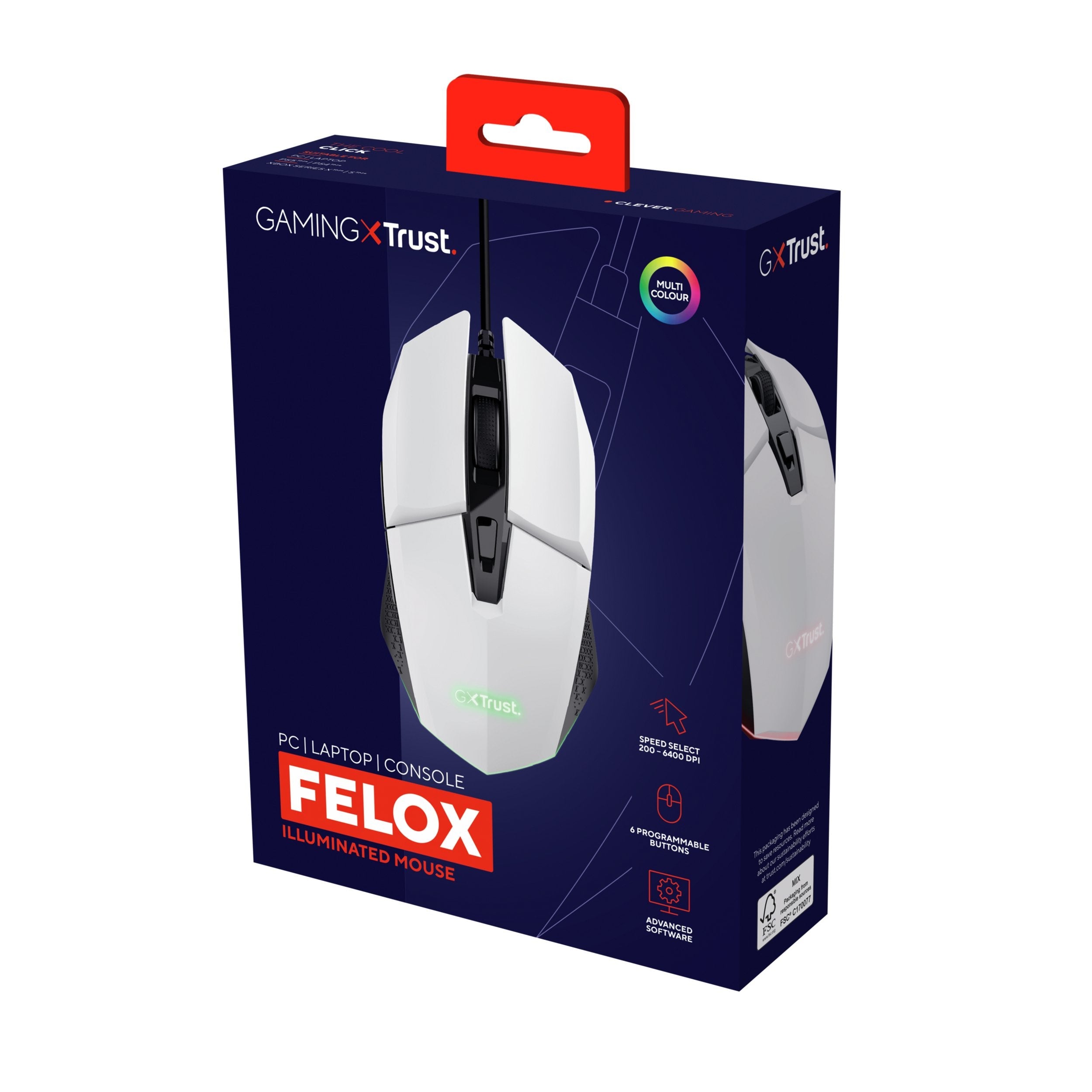 Ratón Gaming Trust Gaming Gxt 109 Felox Hasta 6400 Dpi Blanco