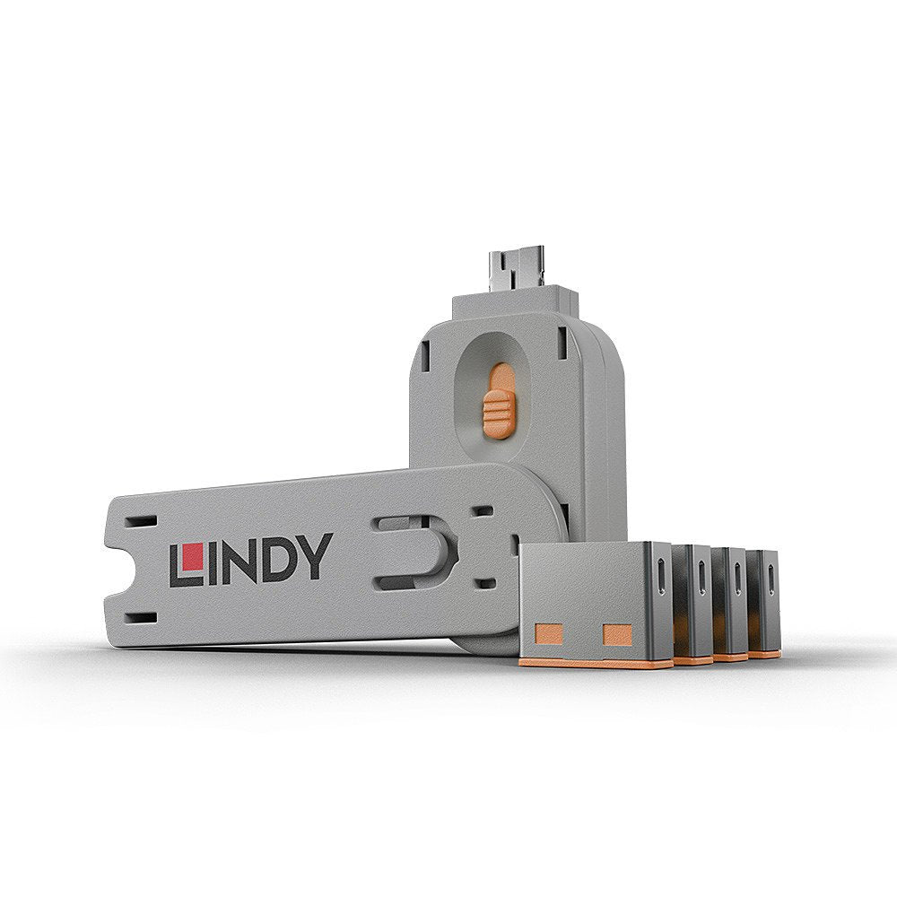 Lindy 40453 Bloqueador De Puerto + Clave Usb Tipo A Naranja 5 Pieza(S)