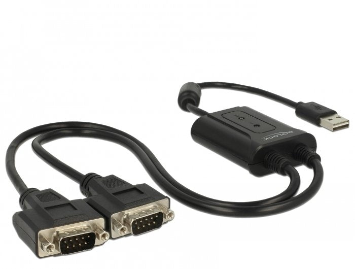 Cable De Adaptador Delock Easy-Usb 2.0, Conector Usb-A> 2x En Serie Rs-232 Rs-232, Black Cable, 0.6 Metros 63950