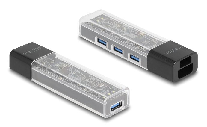 EAN 4043619643356 - DeLOCK 64335 hub de interfaz USB 3.2 Gen 1 (3.1 Gen 1) Type-A + Type-C 5000 Mbit/s Negro, Transparente imagen 2