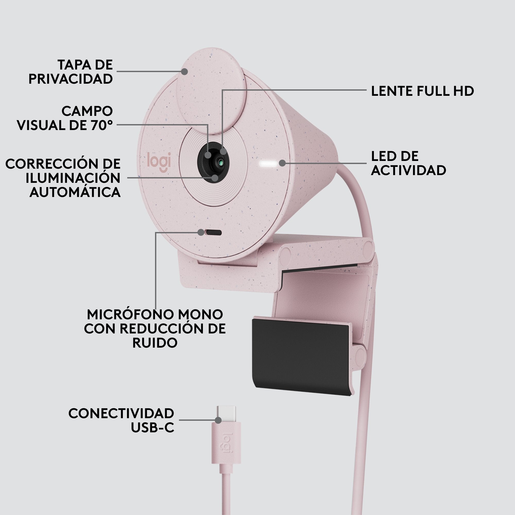 Logitech Brio 300 Cámara Web 2 Mp 1920 X 1080 Pixeles Usb-C Rosa