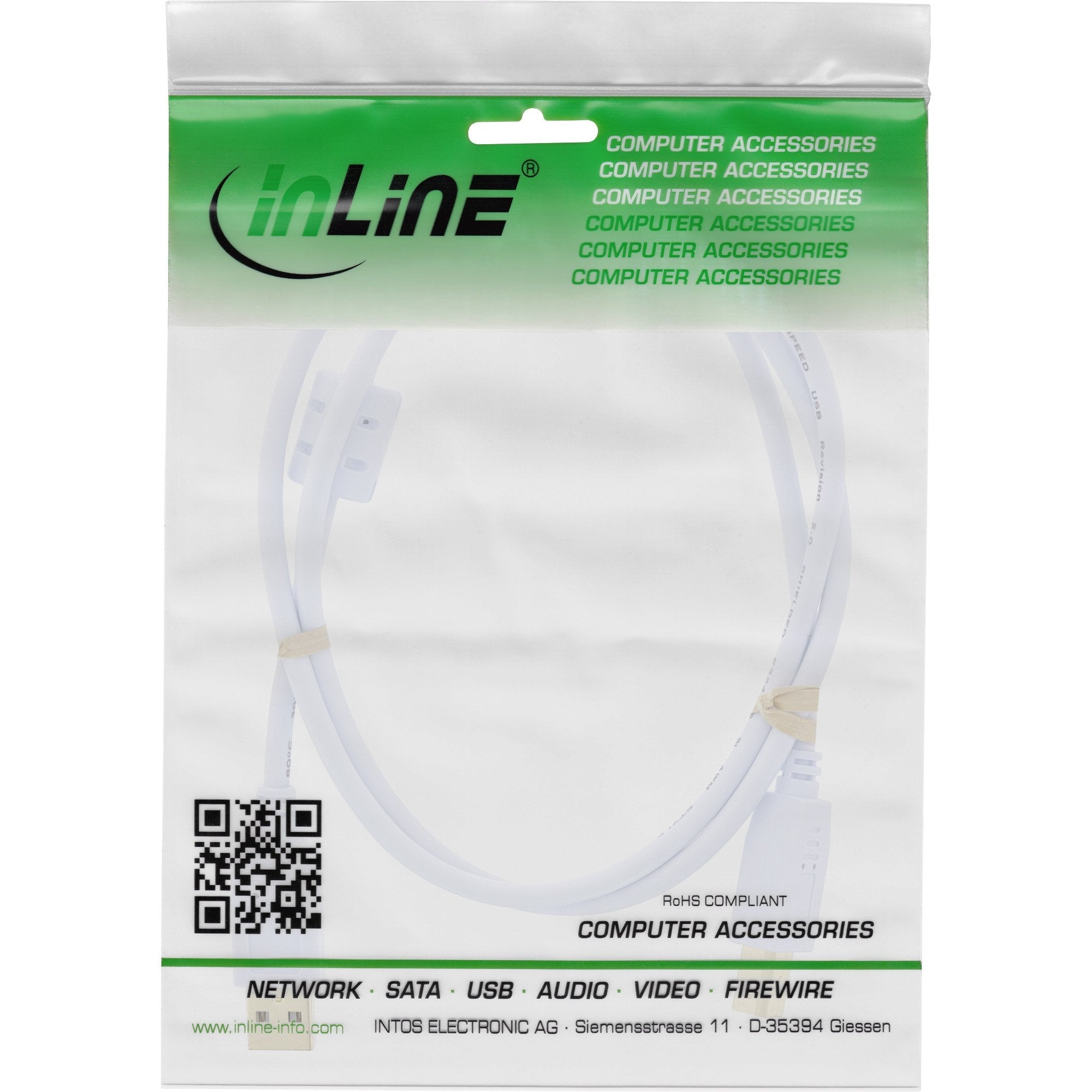 Cable Inline Usb 2.0 Tipo A Macho A B Macho Con Ferrita Blanco 1m
