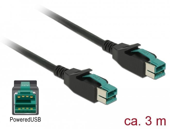 Delock Poweredcable Usb Macho 12 V > Poweredusb Macho 12 V 3 M Para Pos