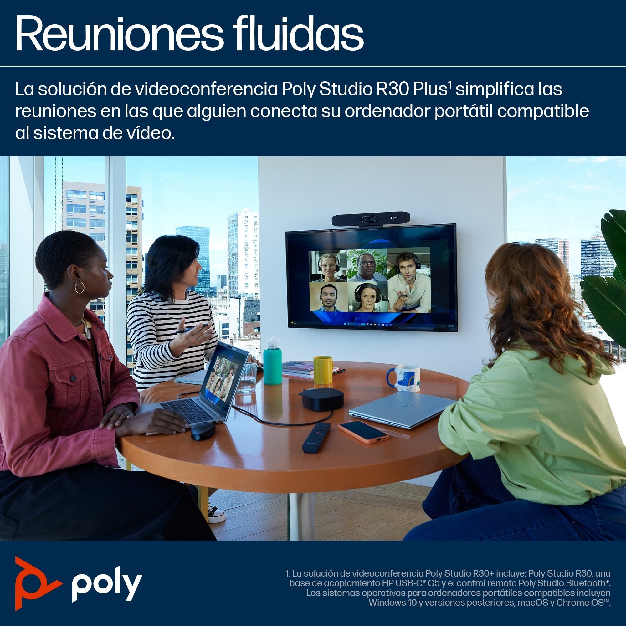 Poly Studio R30 Barra De Vídeo Con Usb Certificado Por Zoom Certificado Para Equipos De Microsoft Certificado Por Google Meet Arena Con Hp Usb-C Dock G5