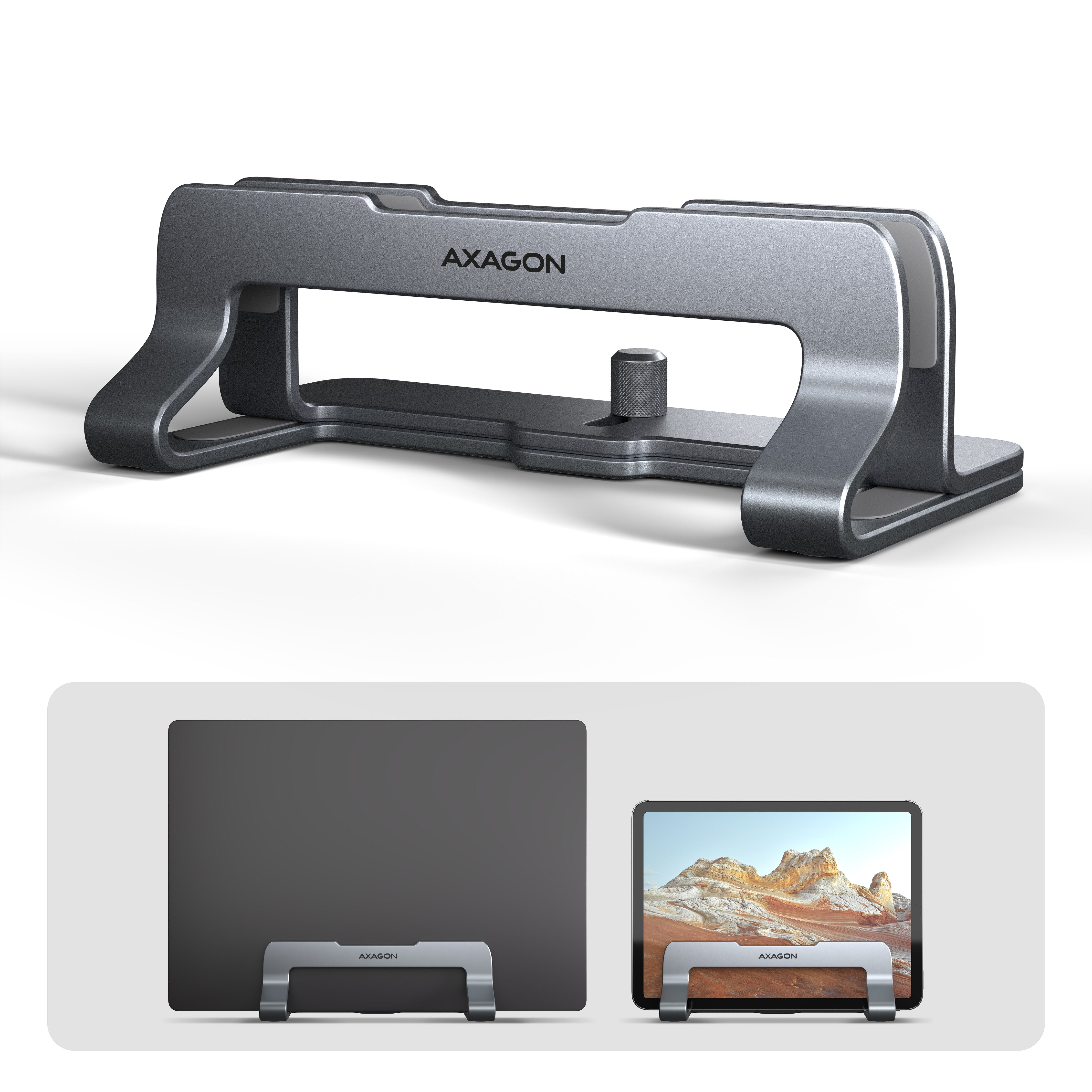 EAN 8595247909268 - Axagon STND-VG Vertikaler Laptop-Ständer, einstellbare Breite, Aluminium Soporte para ordenador portátil  imagen 1