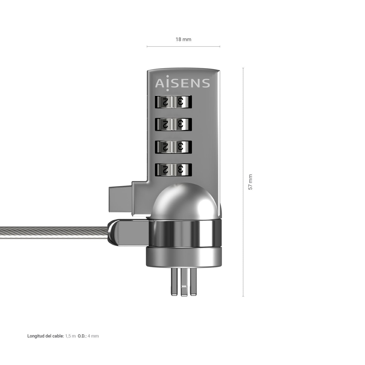 Aisens Cable Con Cerradura De Combinacion Para Ordenador, Monitor, Portatil - 1.50m