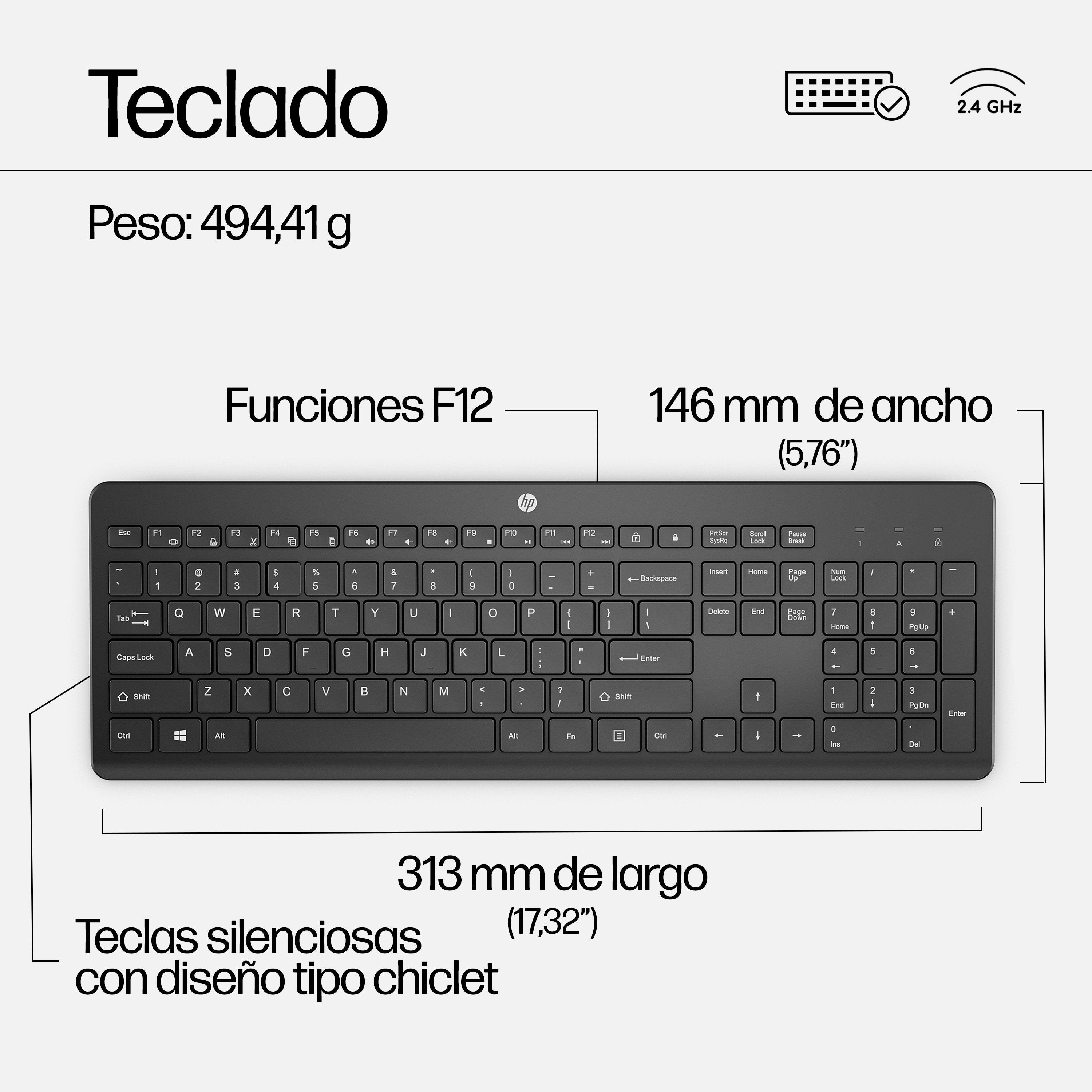 EAN 0195122117832 - HP 230 Wireless Mouse and Keyboard Combo teclado Ratón incluido Oficina RF inalámbrico Negro imagen 3