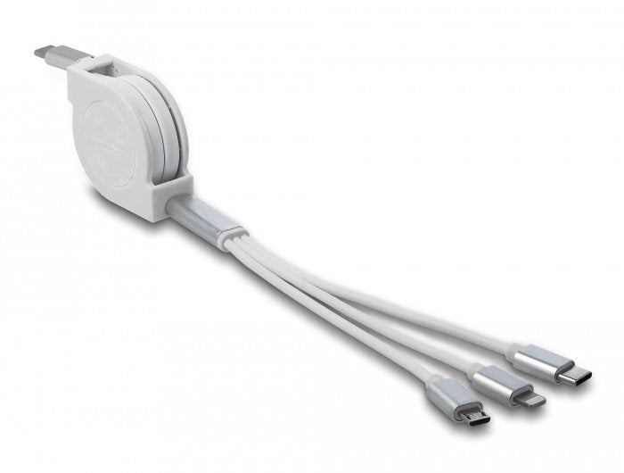 Delock 85844 Cable De Carga Retráctil Usb Type-C 3 En 1 Para Lightning / Micro Usb / Usb Type-C Blanco