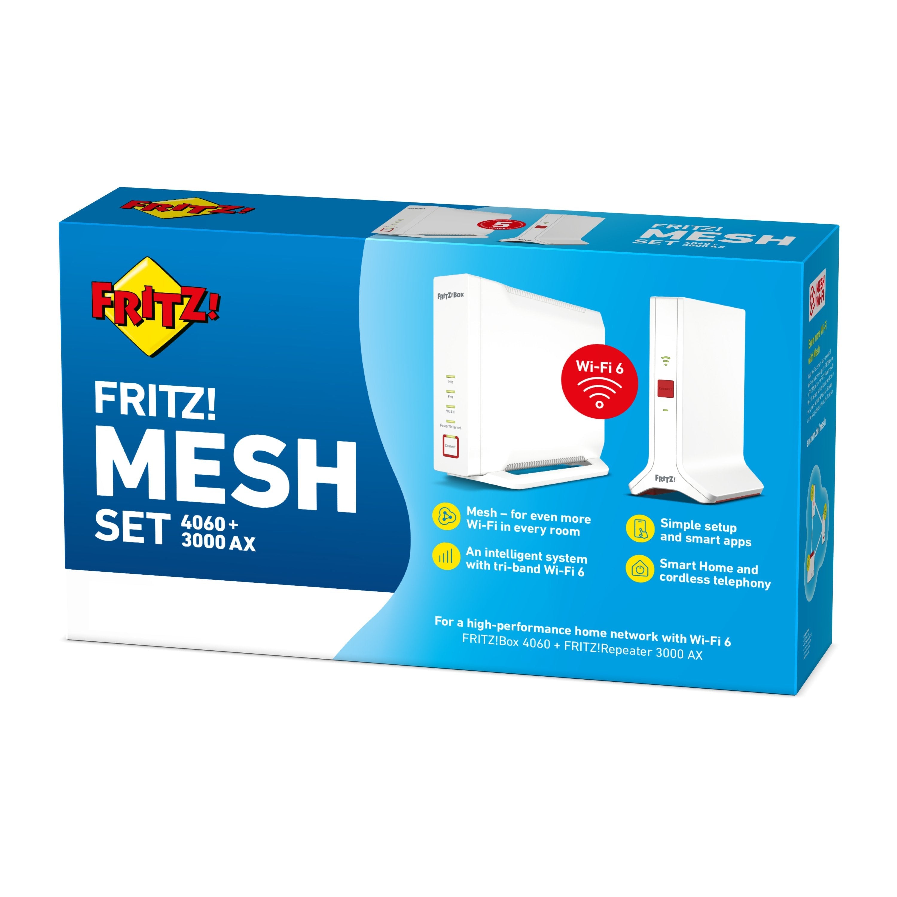 Router  Fritz! Mesh Set 4060 + 3000 Ax Int Tribanda (2,4 Ghz/5 Ghz/5 Ghz) Wi-Fi 6 (802.11ax) Blanco 4x4