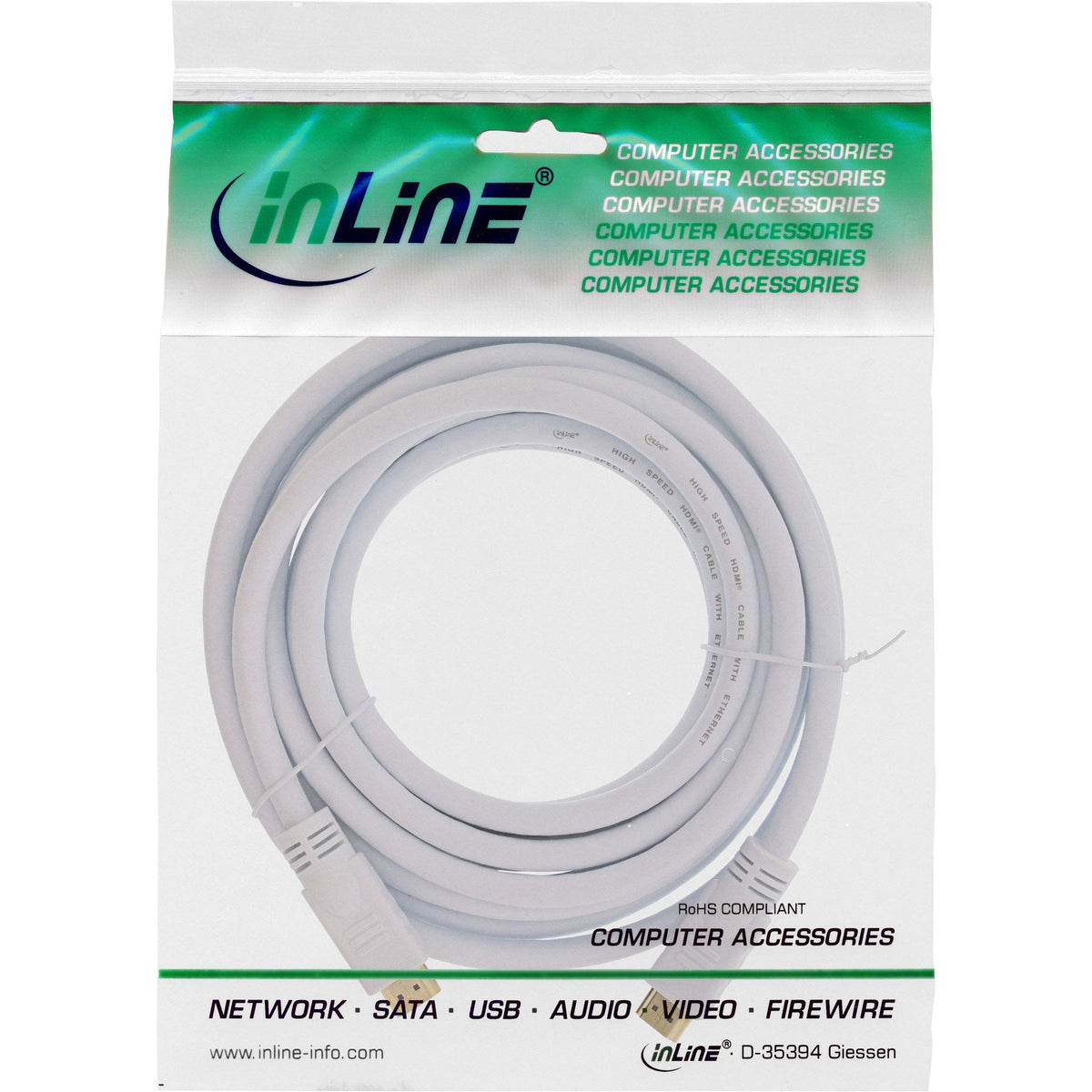 Cable Hdmi De Inline Con Ethernet Macho A Macho 4k2k Blanco 10m