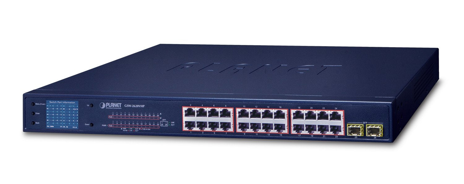 Planet Gsw-2620vhp Switch No Administrado Gigabit Ethernet [10/100/1000] Energía Sobre Ethernet [Poe] 1u Azul