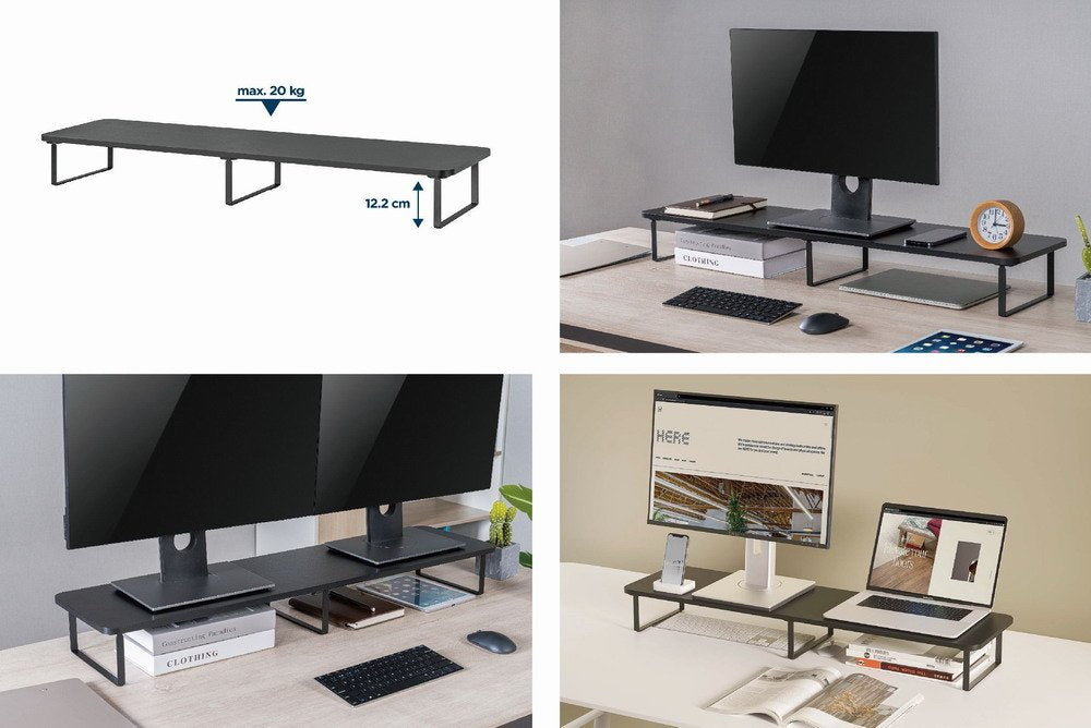 Gembird Ms-Table2-01 Soporte De Monitor Para 2 Monitores (Rectángulo Largo) Negro