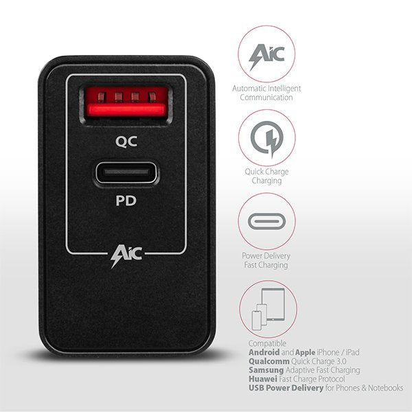 Cargador De Red Axagon Acu-Pq22, Pd Y Quick, 2x Puertos Qc3.0 / Afc / Fcp + Pd Tipo-C, 22w