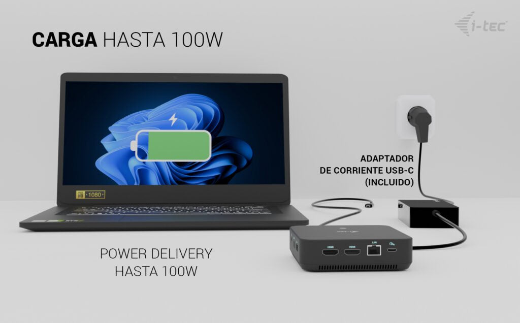 I-Tec Usb-C Ds 2 X Hdmi 1x Dp 1x Glan 1x Usb-C 3.2 3x Usb-A 3.2 2x Usb 2.0 1x 3.5mm Audio Mic 1x 100w Usb-C Power Delivery + Charger
