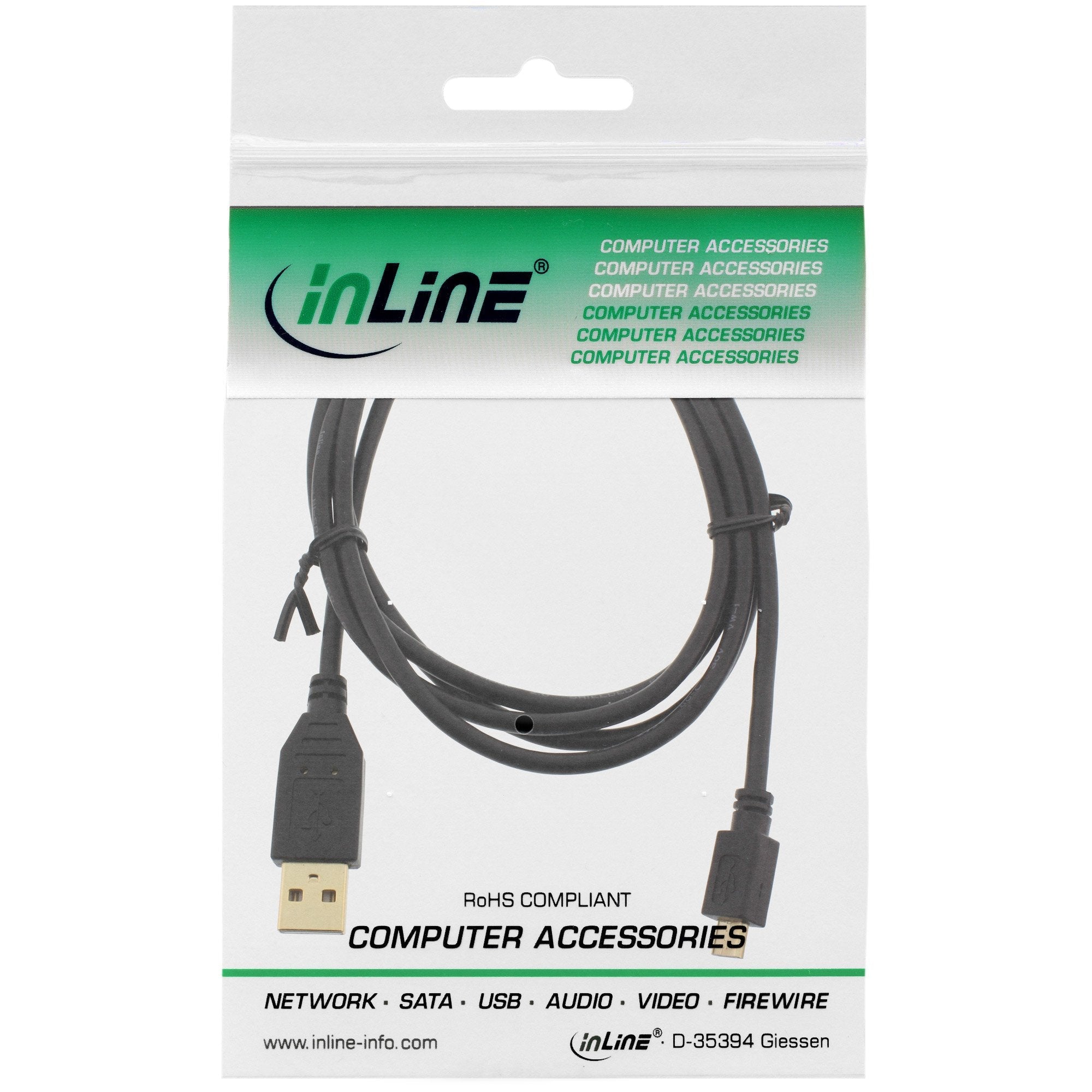 Inline Micro Usb 2.0 Cable Usb Tipo A Macho A Micro-B Macho Negro 0,3 M