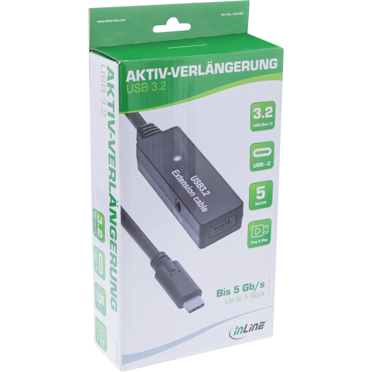 Inline® Usb 3.2 Gen.1 Active Extension, Usb-C Macho A Usb-C Hembra, 5m