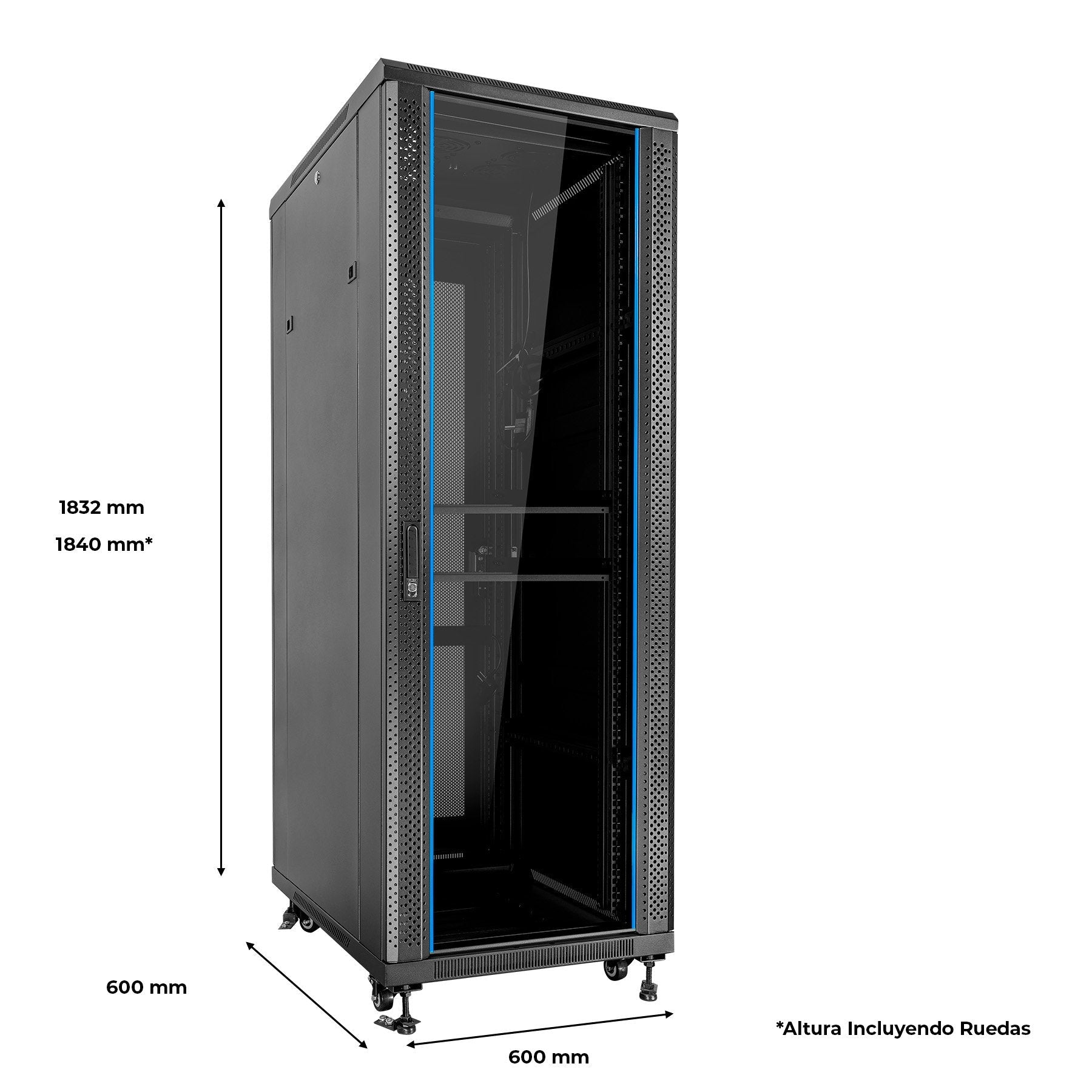Armario De Suelo 19 Aiten Data 37u Ai6637 600 X 600 X 1780 2cl 4r Mo Color Negro Puerta De Cristal Templado Puerta Trasera Perforada