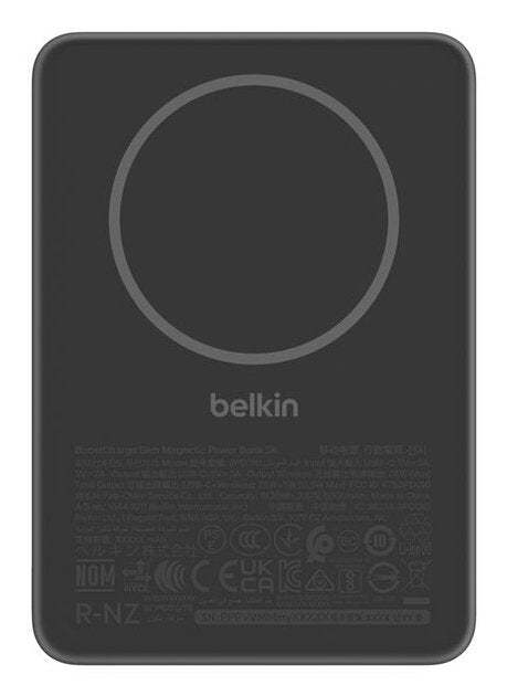 Cargador Inalámbrico Belkin Delgado 5000 Mah 15 Vatios Fast Charge (Usb-C) En El Cable: Usb-C Negro
