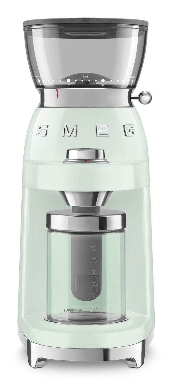Molinillo De Café Smeg Cgf03pgeu, 15 Grados De Molienda, Depósito De 240 G, 150 W, Verde Claro.