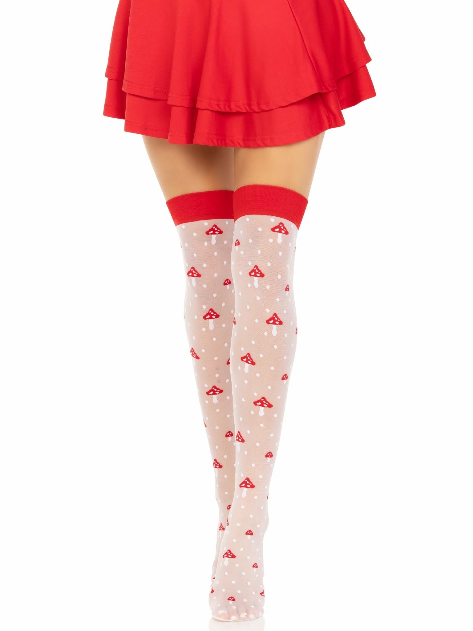 Leg Avenue - Calcetines Altos Champiñones Rojo/Blanco