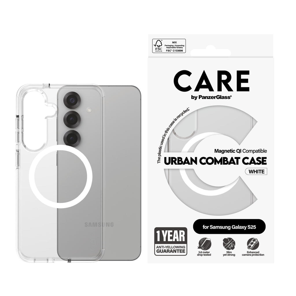 EAN 5715685017018 - PanzerGlass CARE™ by ® Urban Combat Case Transparent w. White Qi Compatible Samsung Galaxy S25 funda para imagen 2