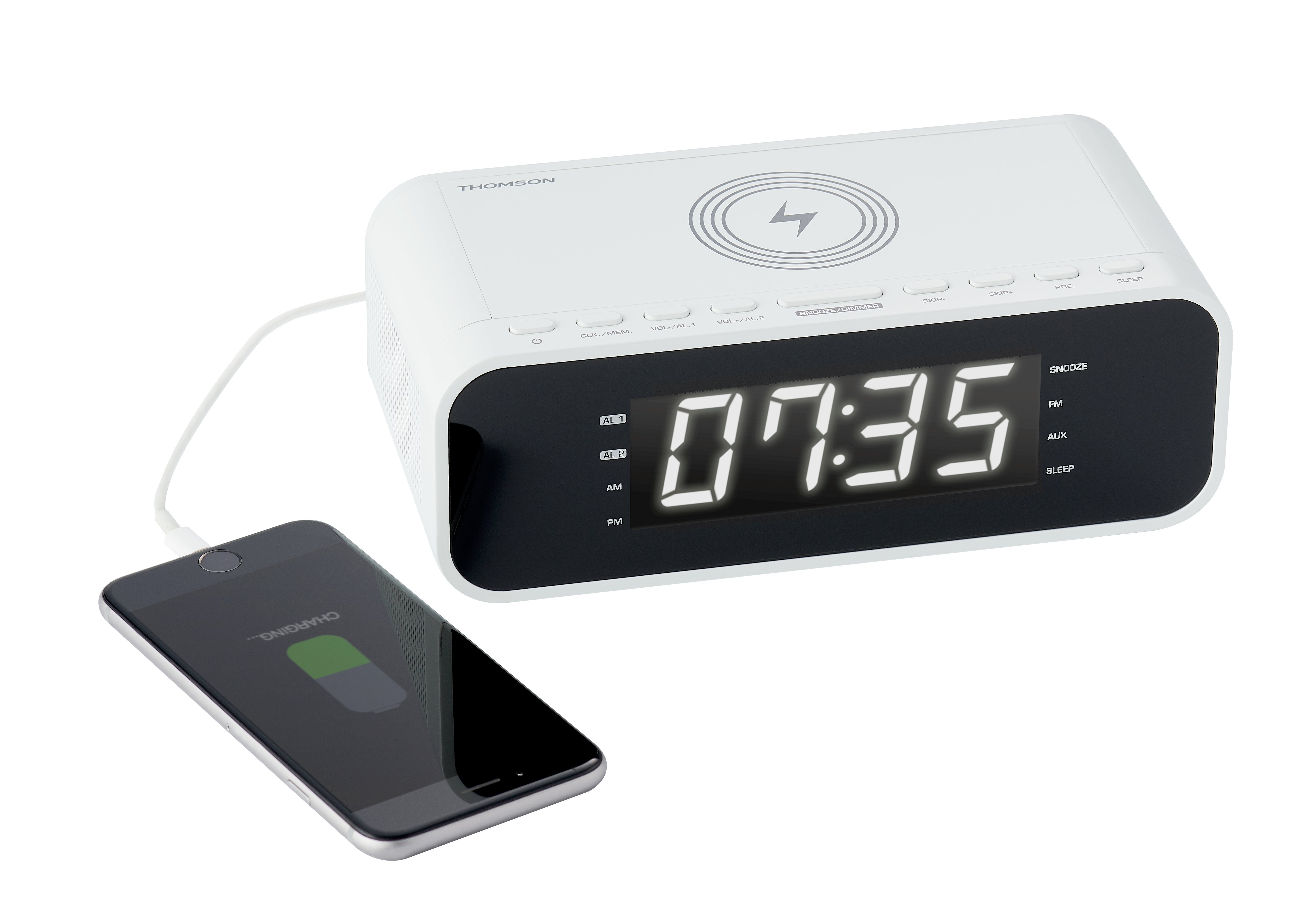 Thomson Cr221i Radio Reloj Despertador - Cargador Induccion - Usb - Doble Alarma - Blanco