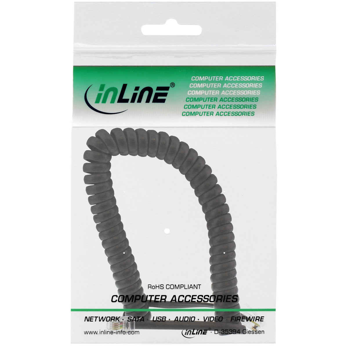 Cable En Espiral Inline Rj10 Macho A Macho Negro Hasta 2 M