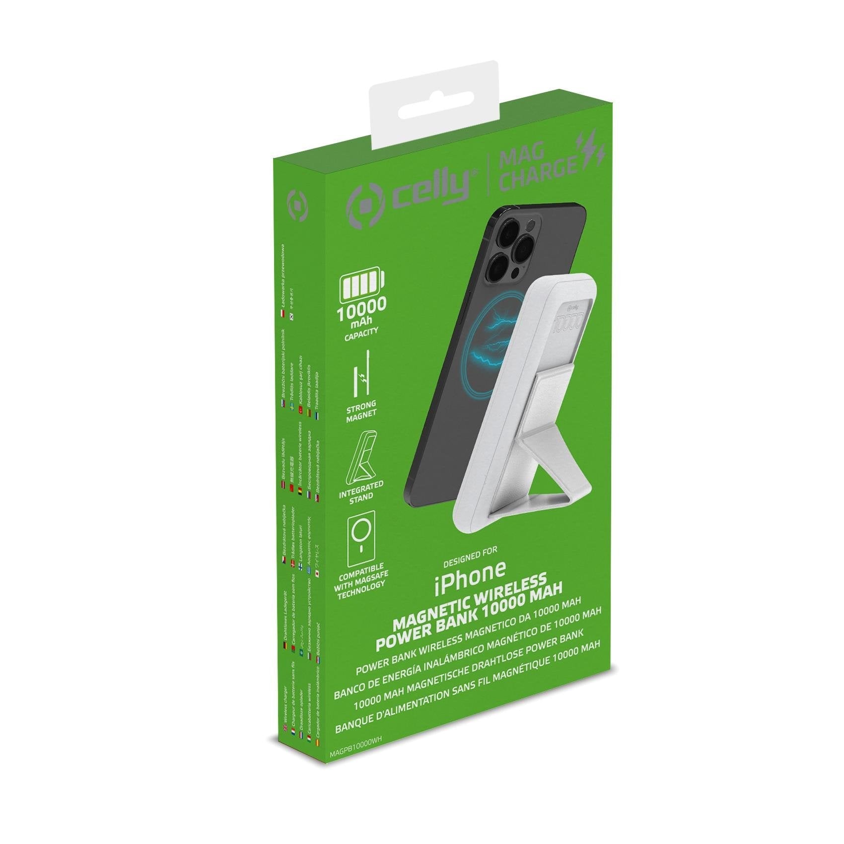 Power Bank Celly Magpb10000wh Batería Externa 10000 Mah Cargador Inalámbrico Blanco
