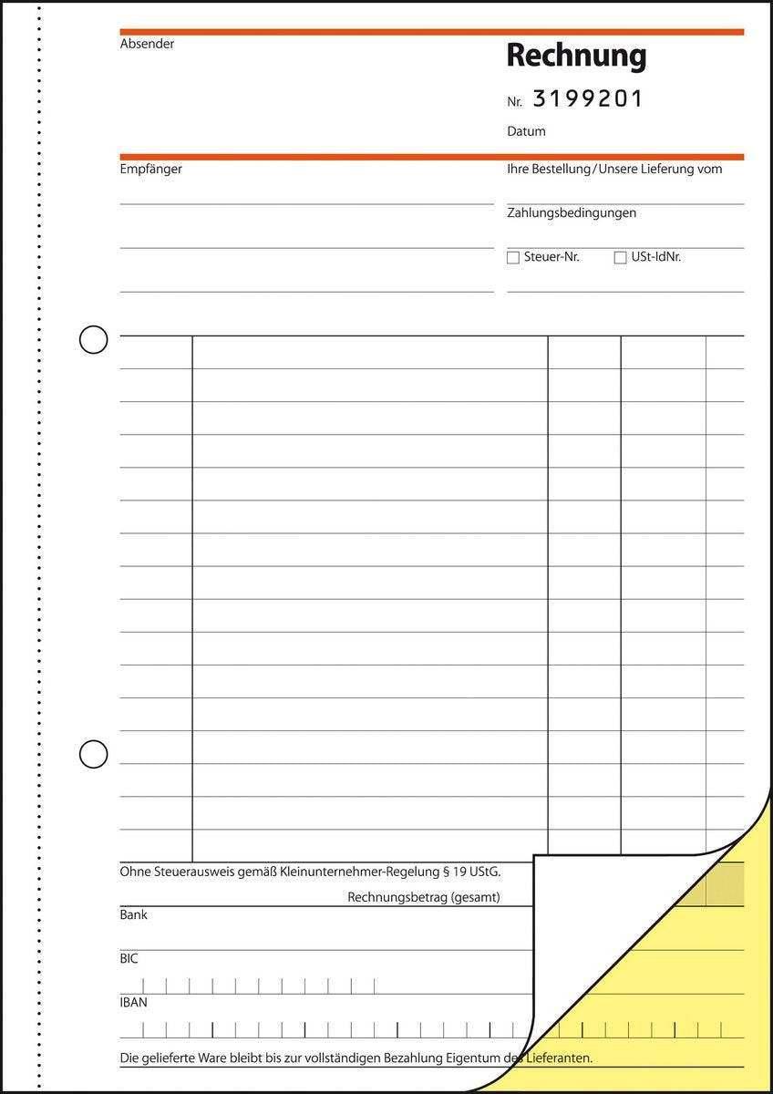 Sigel Formularbuch Rechnung Para Kleinunternehmer Con Fortlaufenden Nummern Sin Mwst - A5