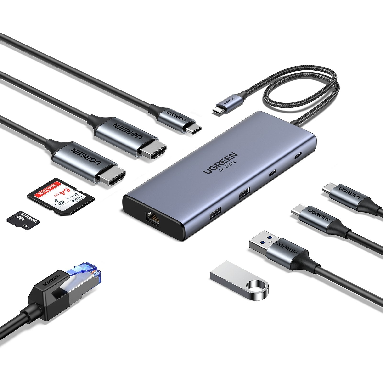 Hub Ugreen 10en1 Usb-C A Hdmi+Usb-C+Usb-A+Rj45