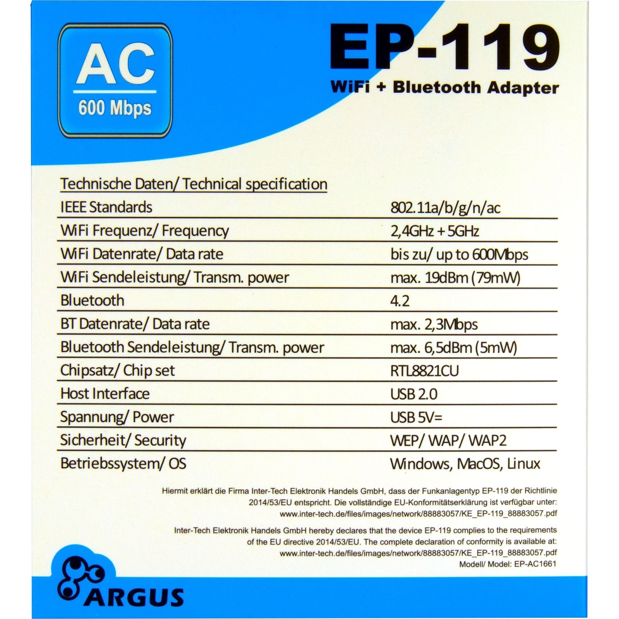 EAN 4260455648844 - Inter-Tech EP-119 WLAN / Bluetooth 600 Mbit/s imagen 3