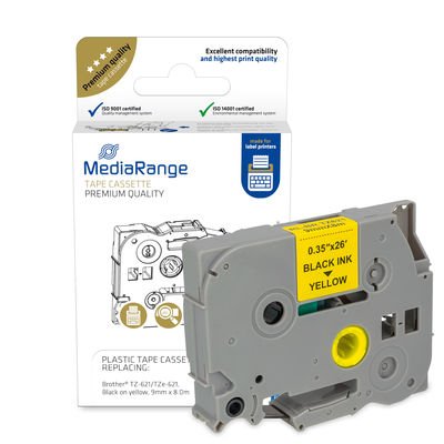 EAN 4260459618553 - MediaRange MRBTZ621 cinta para impresora de etiquetas Negro sobre amarillo TZ/TZe imagen 1