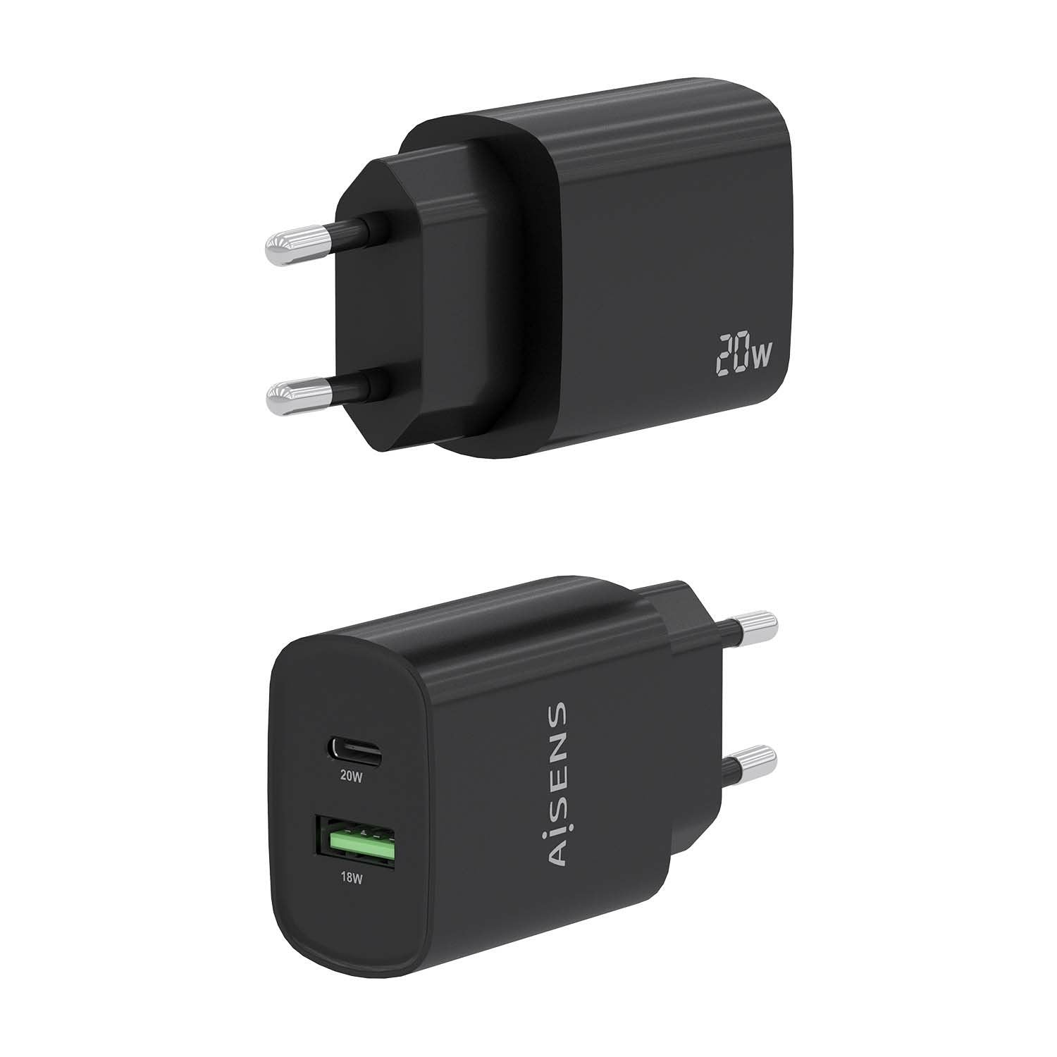 Aisens Cargador 20w - 1xusb-C Pd3.0 - 1xusb-A Qc3.0 - Negro